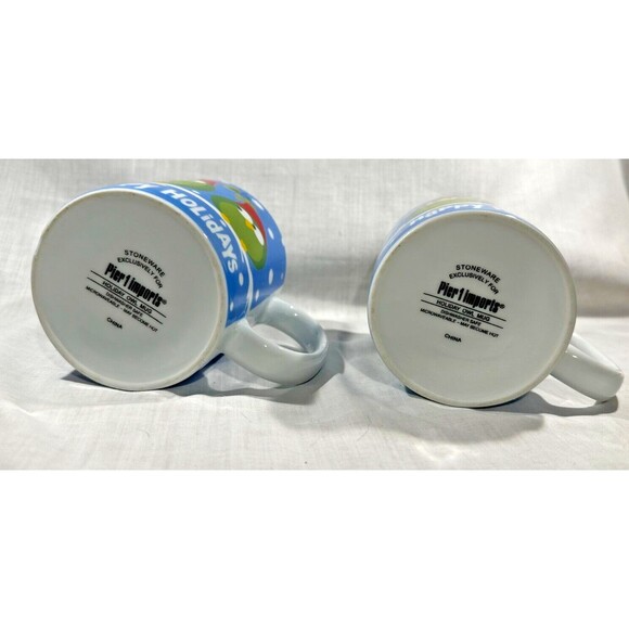 SET OF 2 Pier 1 One Imports Mugs- Happy Holidays Christmas Santa Owls Coffee Tea - Picture 3 of 7